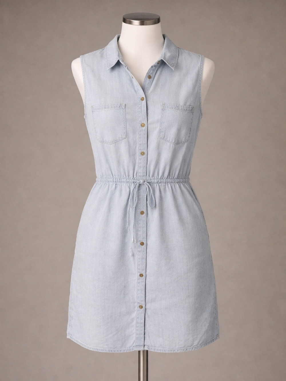 Max Jeans Gray Sleeveless Button Up Dress Large 100% Tencel Safari Beach Coastal